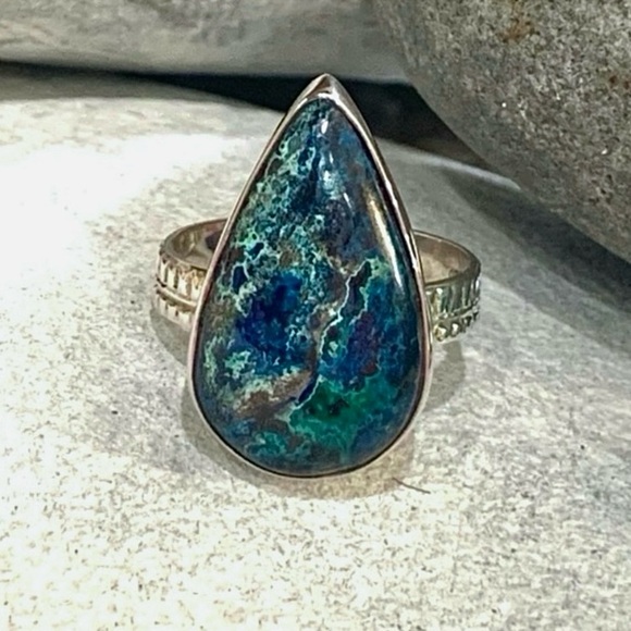 Azurite in Chrysocolla Sterling Ring - Picture 2 of 5